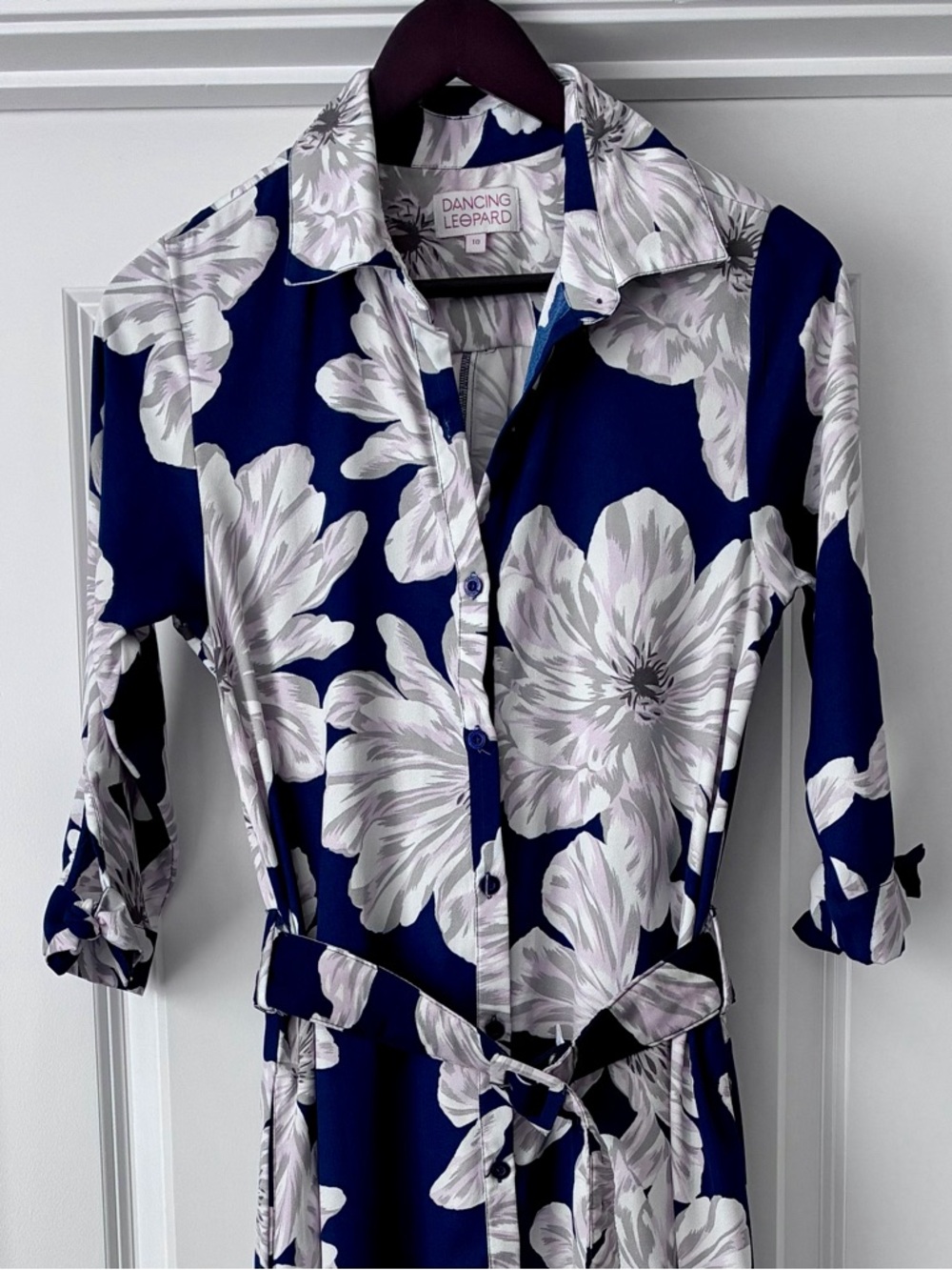 Dancing Leopard Navy Floral Button-Front Women’s maxi dress (UK10/US8)